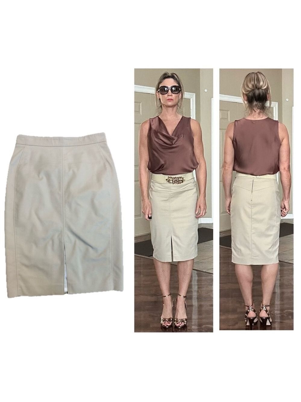 Judith & Charles beige tan pencil Skirt Sz 6 NWOT